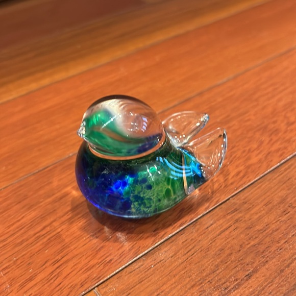 Art Glass Bird Figurine Glass Crystal Paper Weight Ornament blue green and clear - Picture 2 of 12